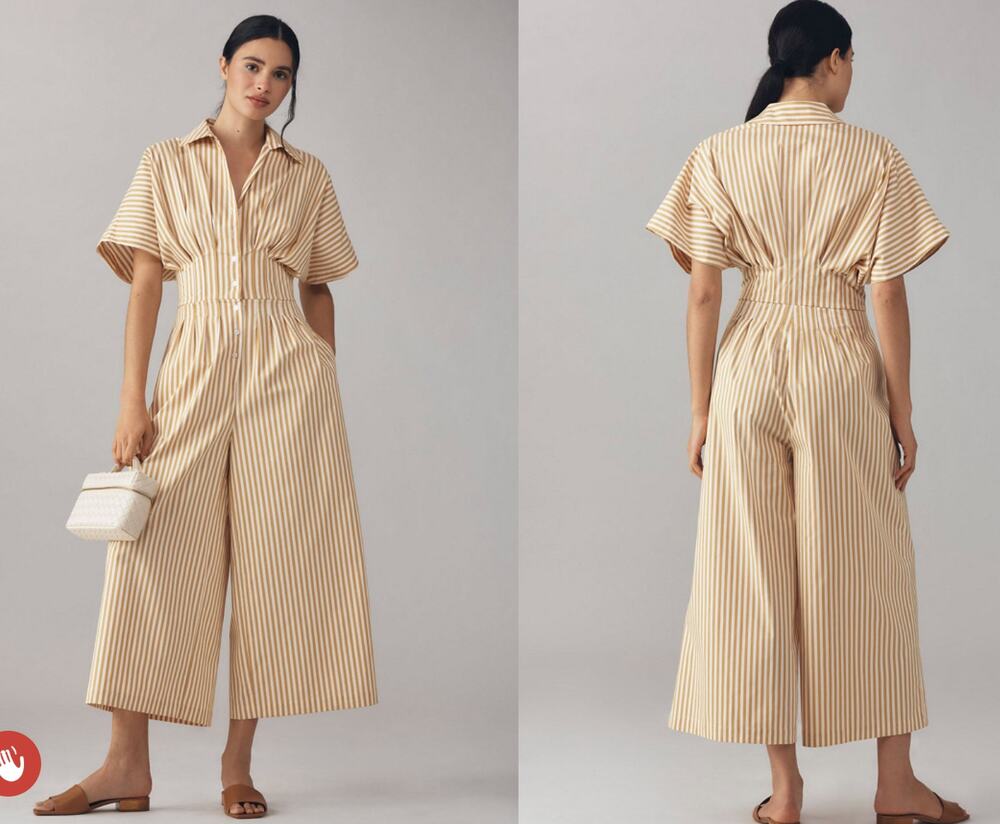 NEW The Tobie Pleated Jumpsuit by Exquise / Anthropologie wide leg striped sz S